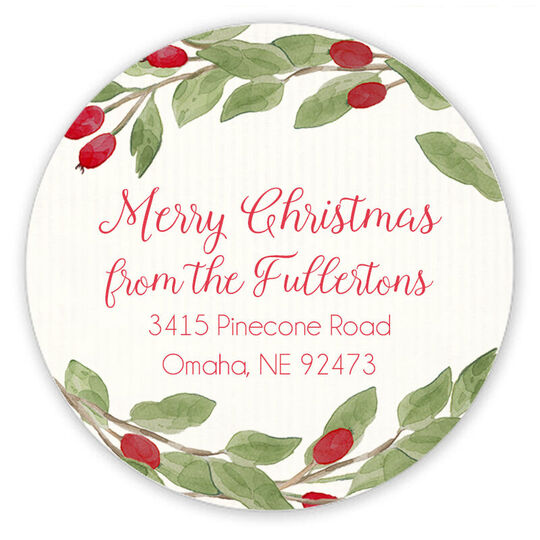 Burgundy Berries Round Address Labels